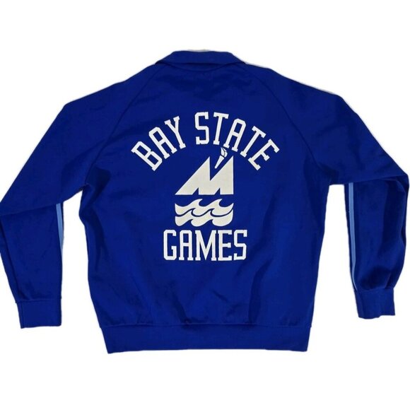 Vintage BAY STATE GAMES Winter 1986 Blue Full Zip Track Jacket Adult Size S 80s - Picture 8 of 9